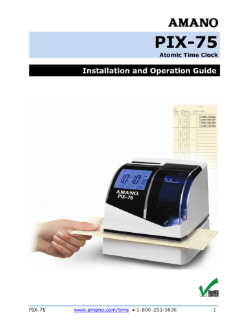 Amano PIX-75 Electronic Time Recorder Installation and Operation Guide | Manualzz