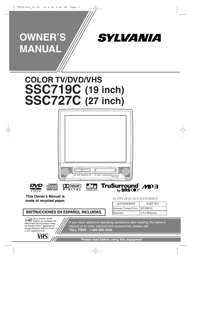 Sylvania SSC727C TV DVD Combo User manual | Manualzz