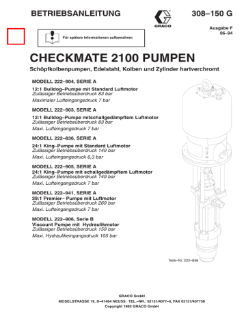 Graco 308150f , Edelstahl Check-Mate 2100 Pumpen Bedienungsanleitung | Manualzz