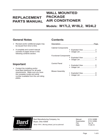 Bard W24L2 Air Conditioner User manual | Manualzz