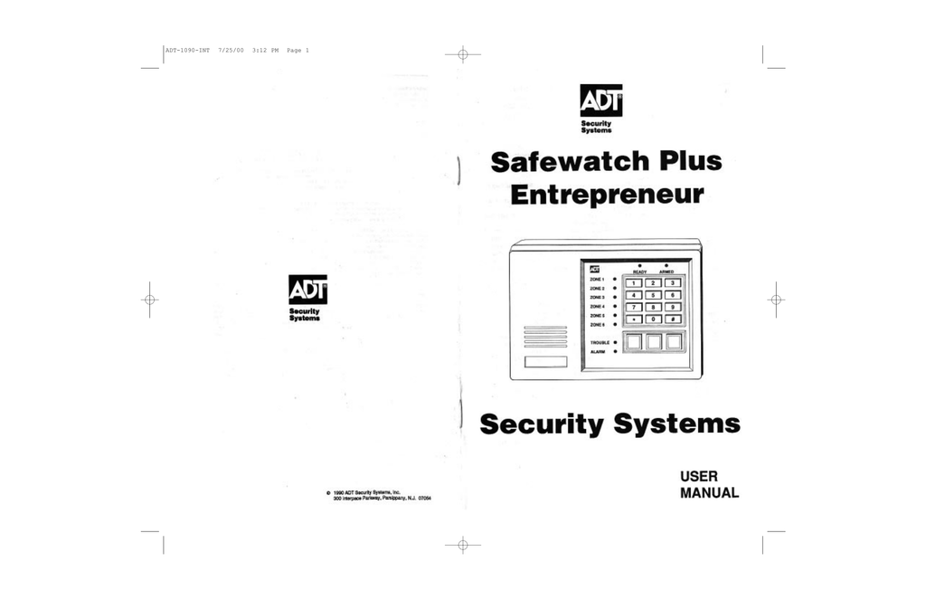 ADT Safewatch Plus Enterpreneur Security Systems User manual Manualzz