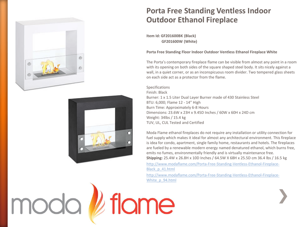 Porta Free Standing Ventless Ethanol Fireplace Manualzz Com