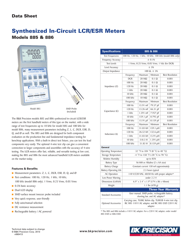 Synthesized In Circuit Lcr Esr Meters Data Sheet Models 5 Amp 6 Specifications Manualzz