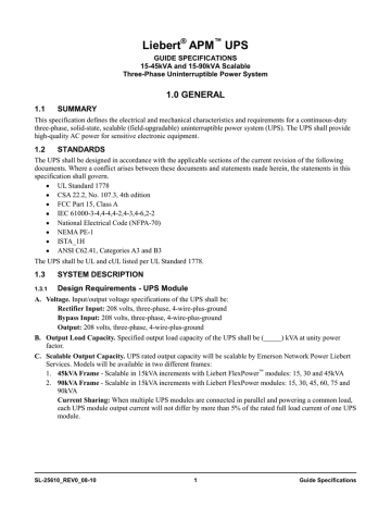 Liebert APM UPS Guide Specifications Manualzz