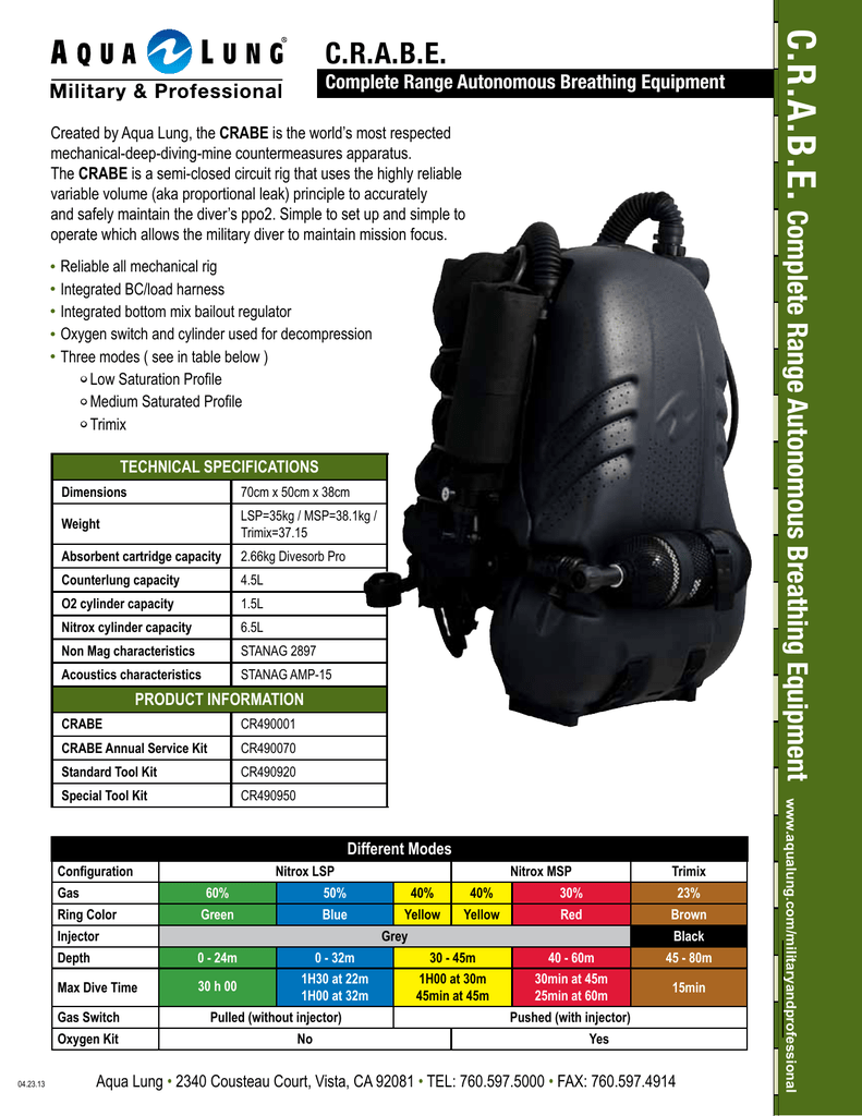 C R A B E Complete Range Autonomous Breathing Equipment Manualzz