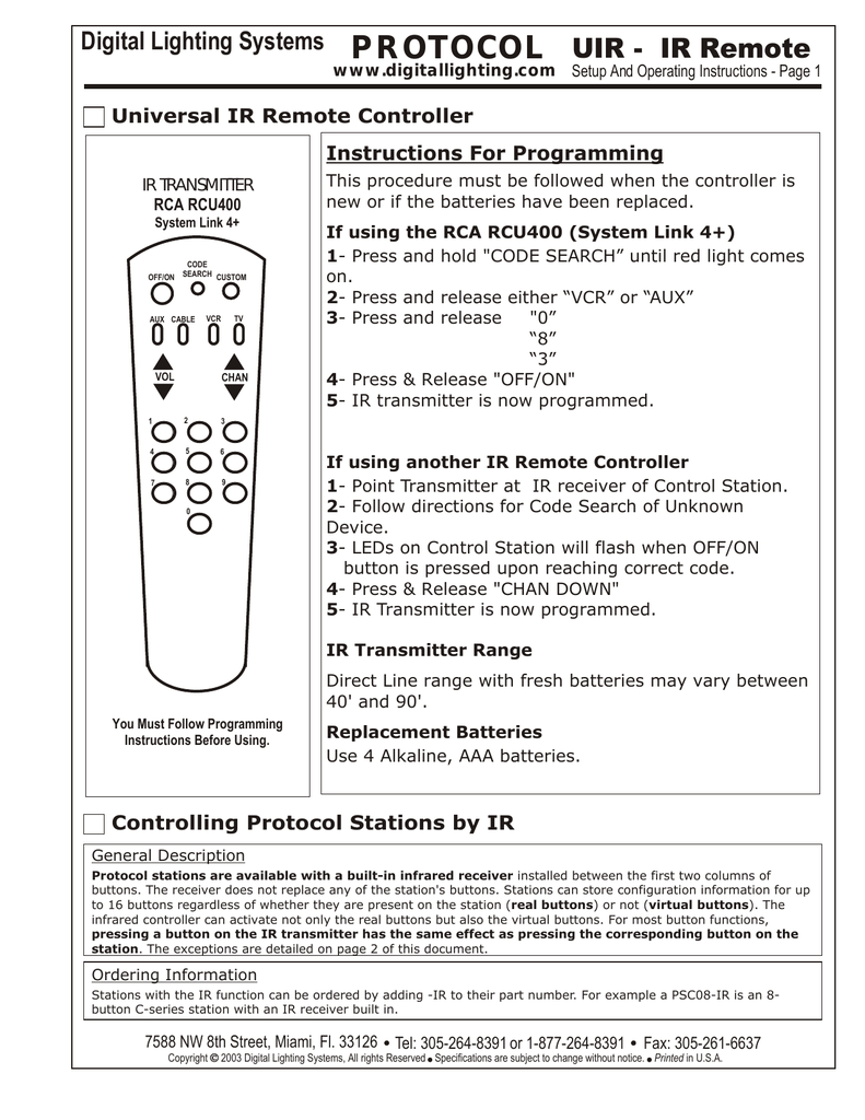 Universal Infrared Remote Uir Specifications Manualzz