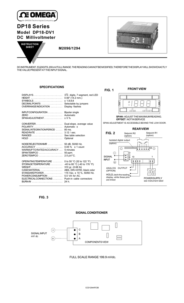 DP18 Series Model DP18DV1 DC Millivoltmeter M2096/1294 Manualzz