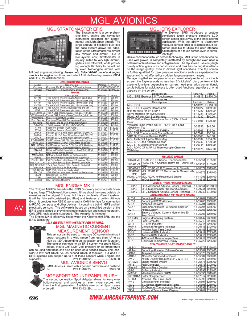 Page 696: Mgl Stratomaster Efis, Mgl Enigma Mkiii, Mgl Magnetic Current