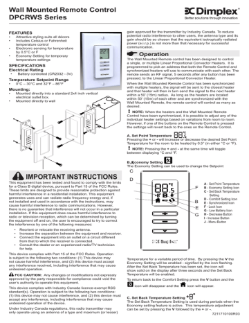 Dimplex DPCRWS Series User manual | Manualzz