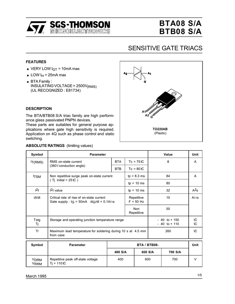 Btb12 600bw схема включения