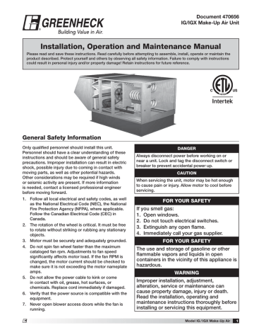 Greenheck 470656 IG / IGX Installation And Operation Manual | Manualzz