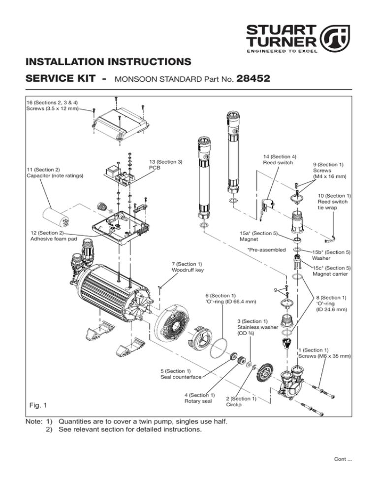 INSTALLATION INSTRUCTIONS SERVICE KIT 28452 MONSOON STANDARD Part No