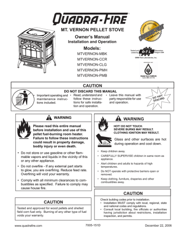 Quadrafire Mt. Vernon Pellet Stove Manual | Manualzz