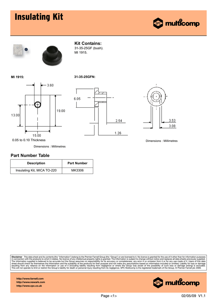 Insulating Kit Contains Part Number Table 31 35 25gf