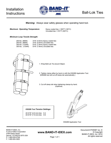 Band-it Ball-Lok Ties Owner's Manual