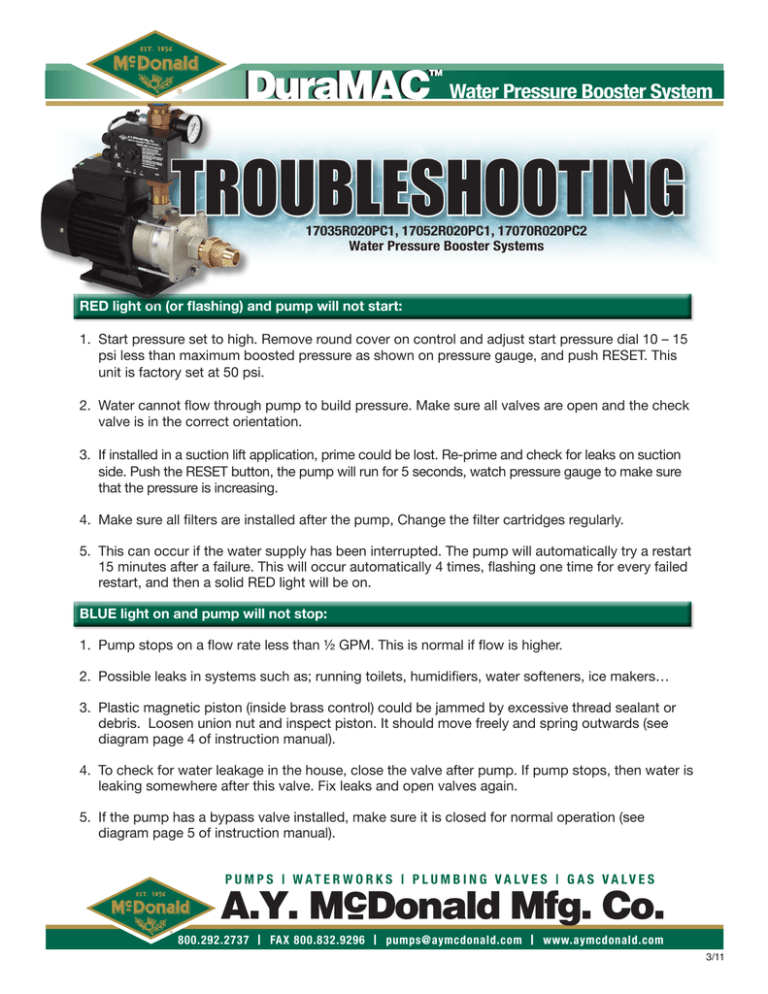 AY MacDonald Booster Pump Troubleshooting | Manualzz