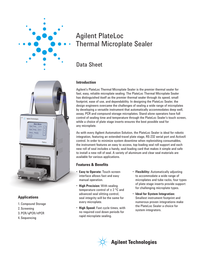 Agilent PlateLoc Thermal Microplate Sealer Manualzz