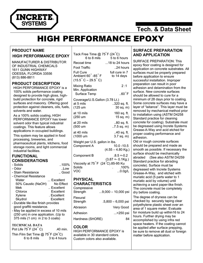 High Performance EpoxyClear by Increte Systems Technical Data Sheet