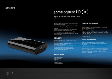Elgato Game Capture HD Datasheet | Manualzz