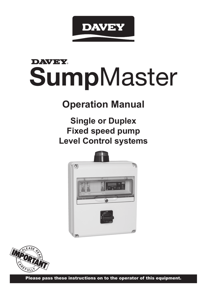 Davey DSMF27.5SS SumpMaster Dual Pump Controller Operating