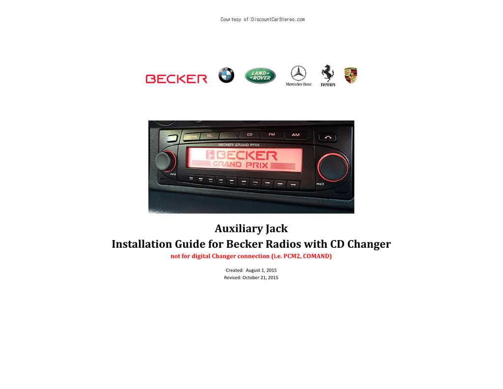 Auxiliary Jack Installation Guide For Becker Radios With Cd