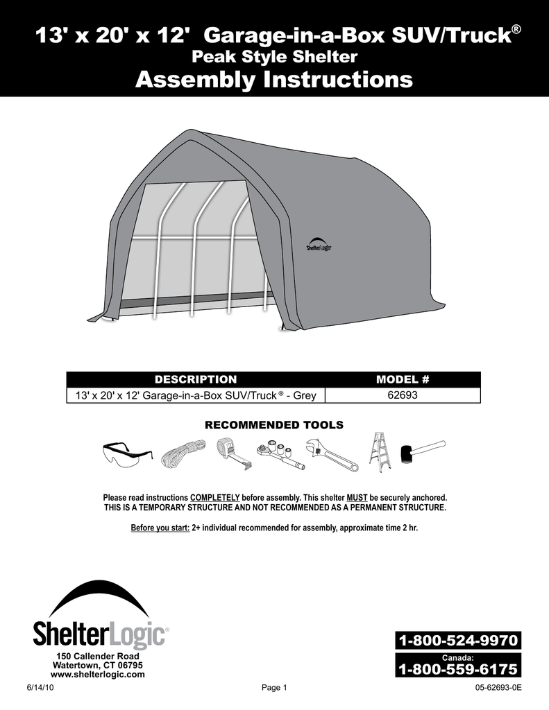 Assembly Instructions 13 X 20 X 12 Garage In A Box Suv Truck