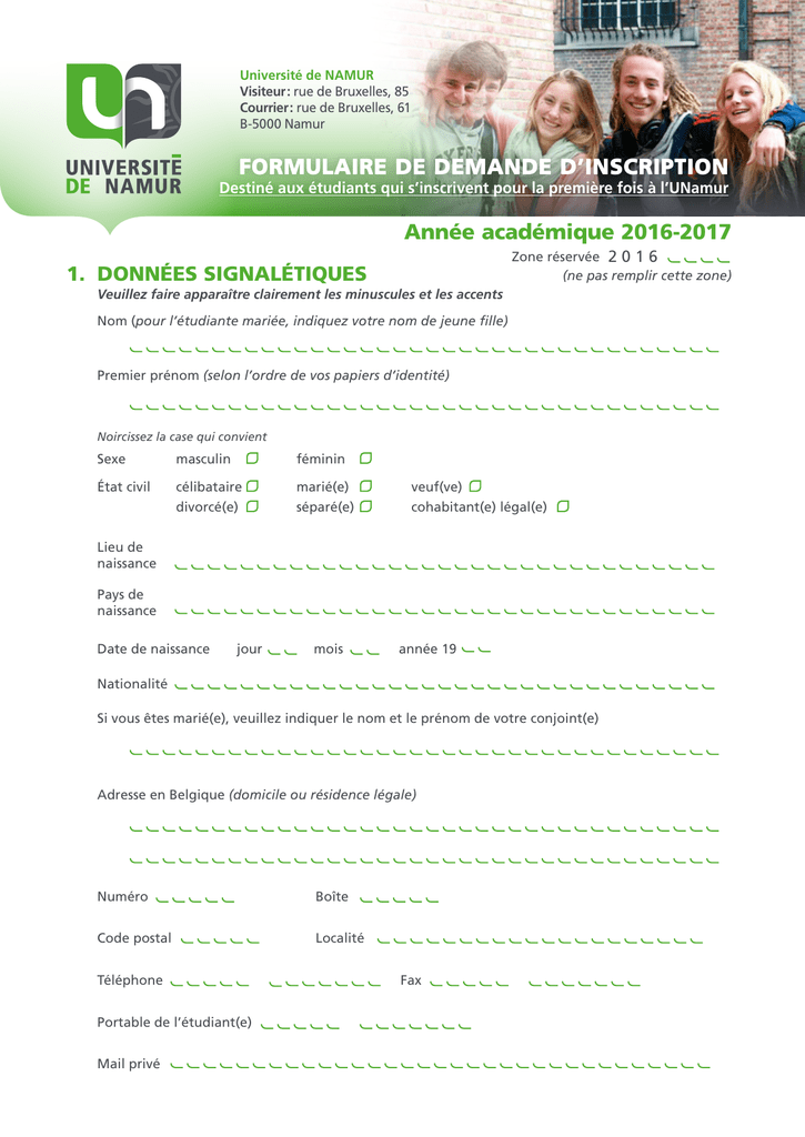 formulaire de demande d'inscription | Manualzz