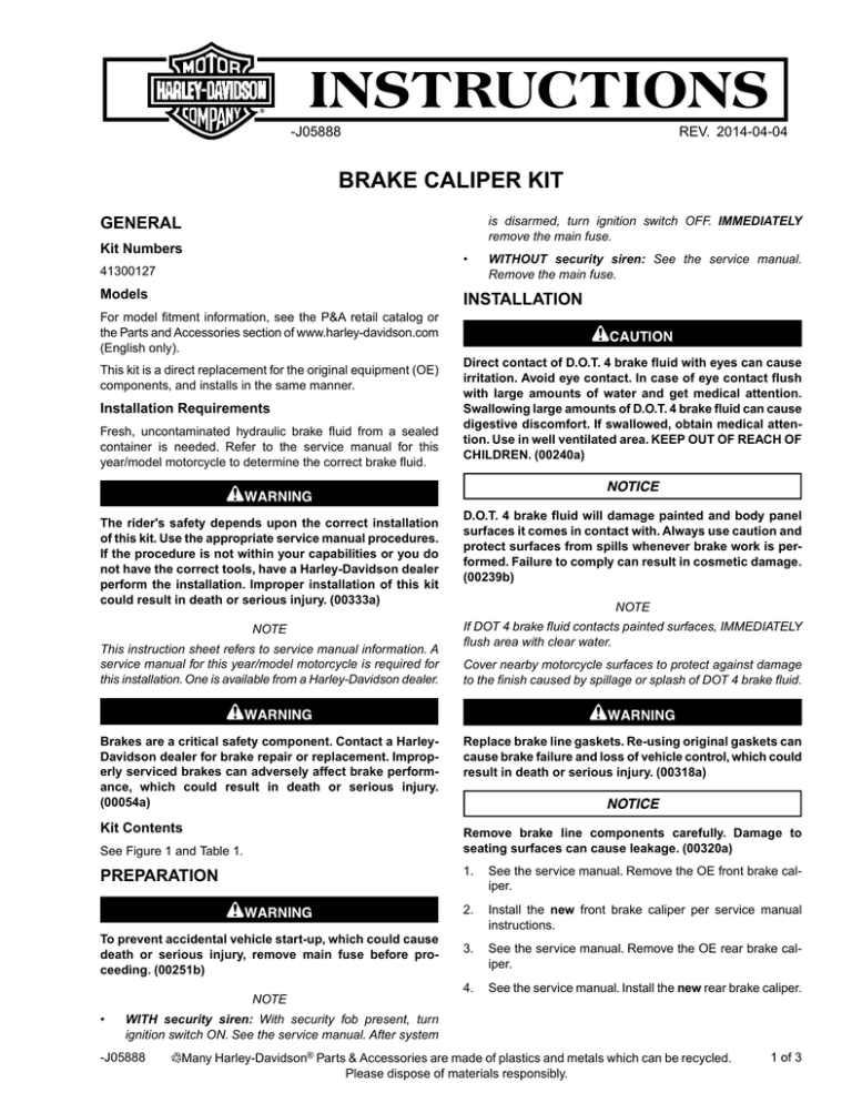 Brake Caliper Kit Instruction Sheet Manualzz