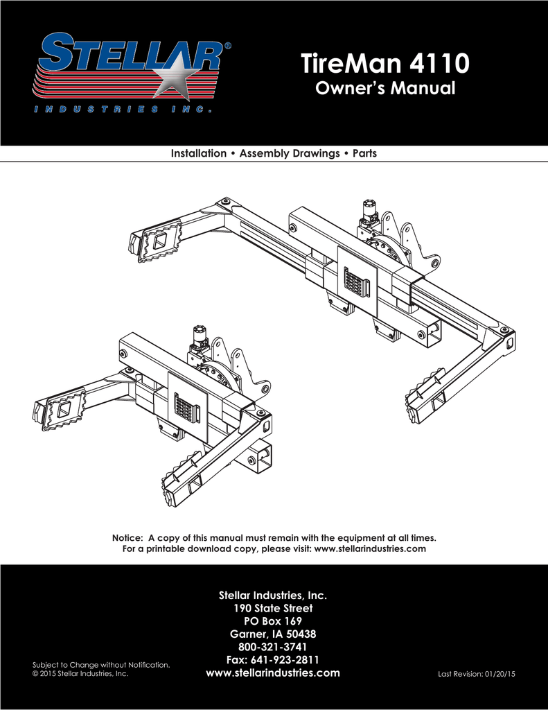 TireMan 4110 Owner's Manual Installation • Assembly Drawings • Parts | manualzz.com