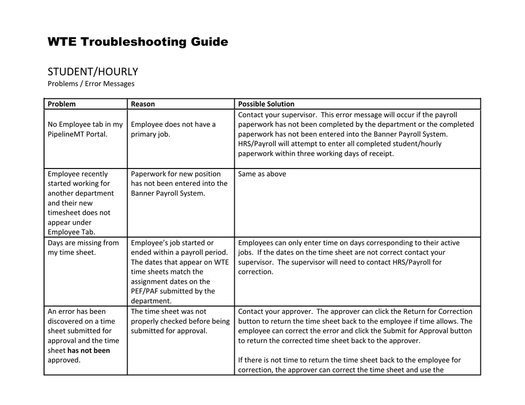 Web Time Entry Troubleshooting Guide Manualzz