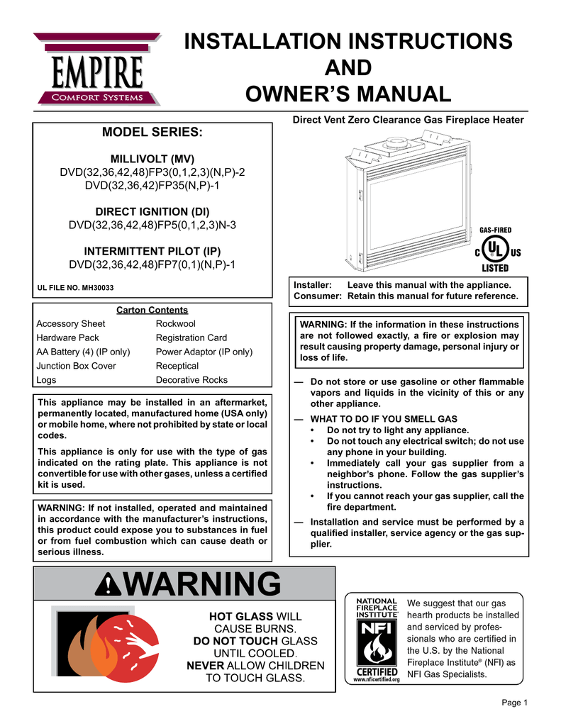 EMPIRE INSTALLATION INSTRUCTIONS AND OWNER’S MANUAL | Manualzz