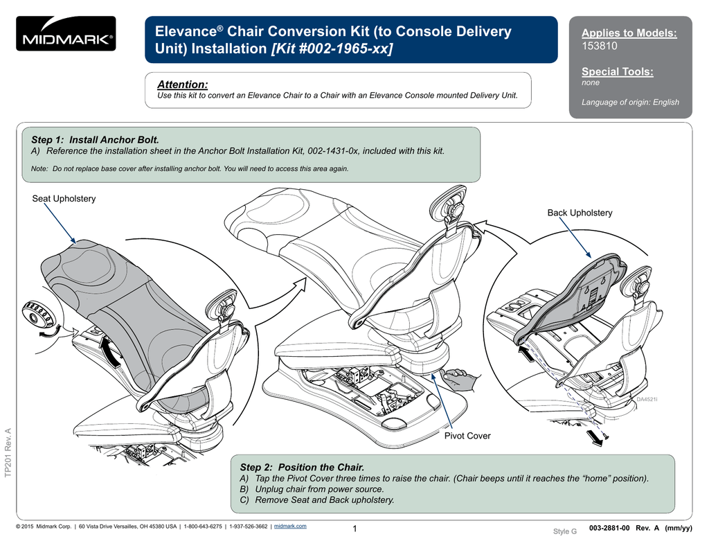 Conversion Kit Chair To Elevance Delivery Console Mount