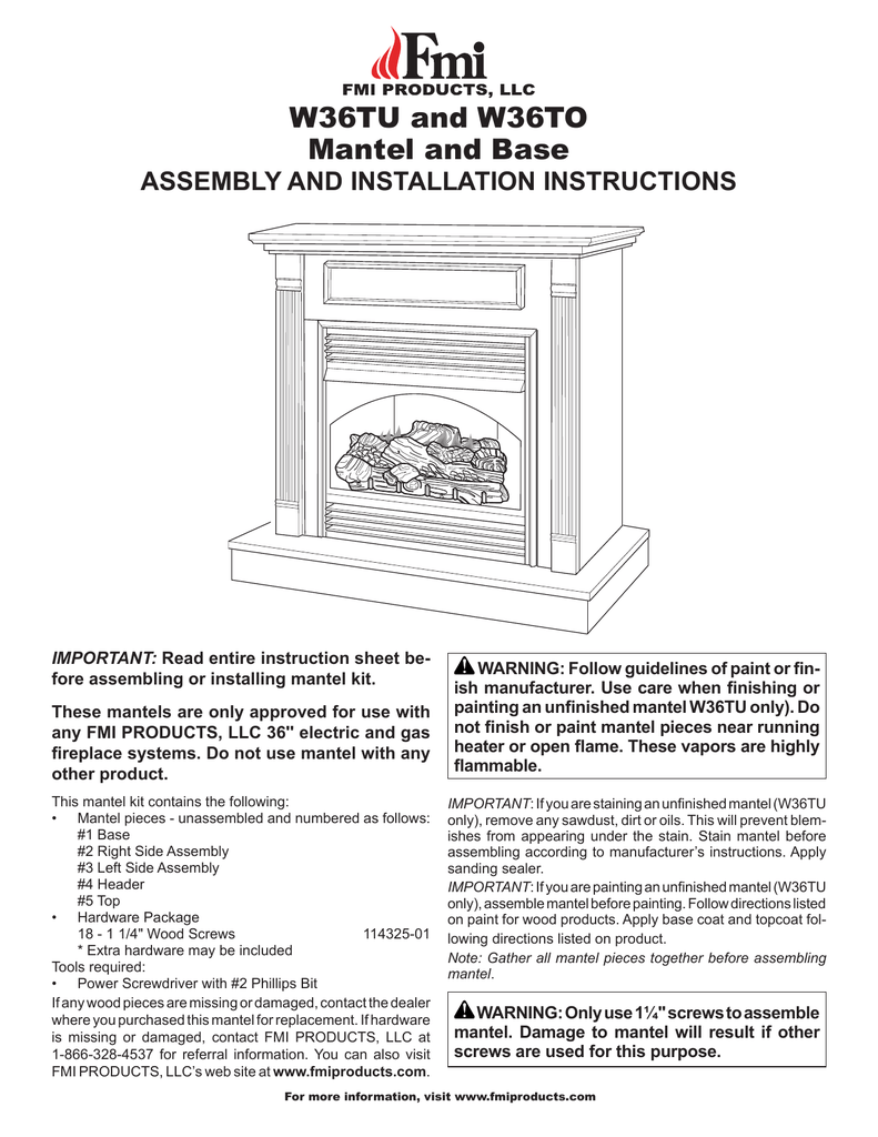 Click Here To Installation Instructions W36tu And W36to Mantel