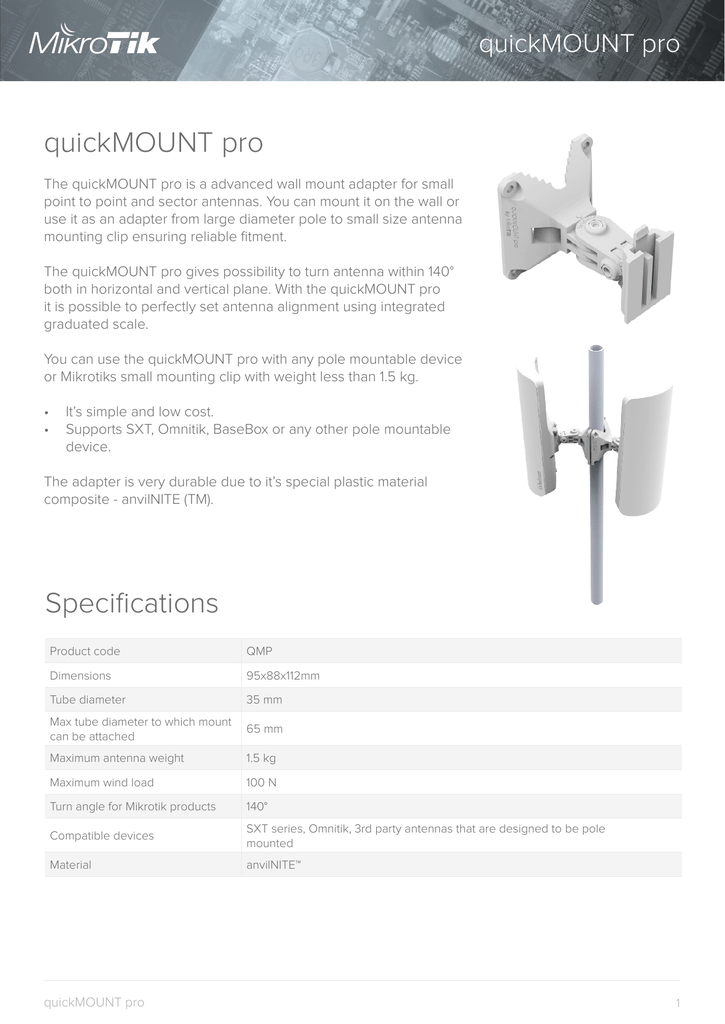 MikroTik quickMOUNT pro Advanced wall mount adapter for small P2P antenna