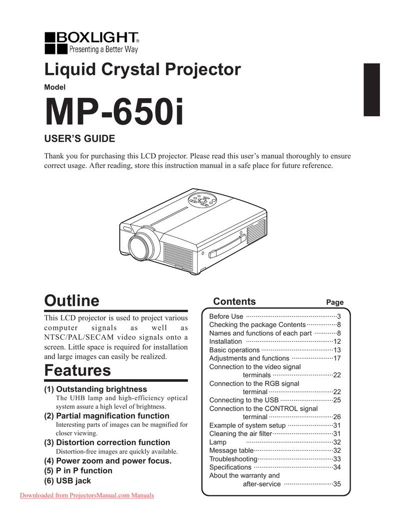 Boxlight MP650i Projector User Guide Manualzz