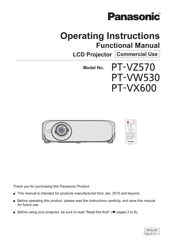 Panasonic PTVX600 Projector User Guide Manualzz