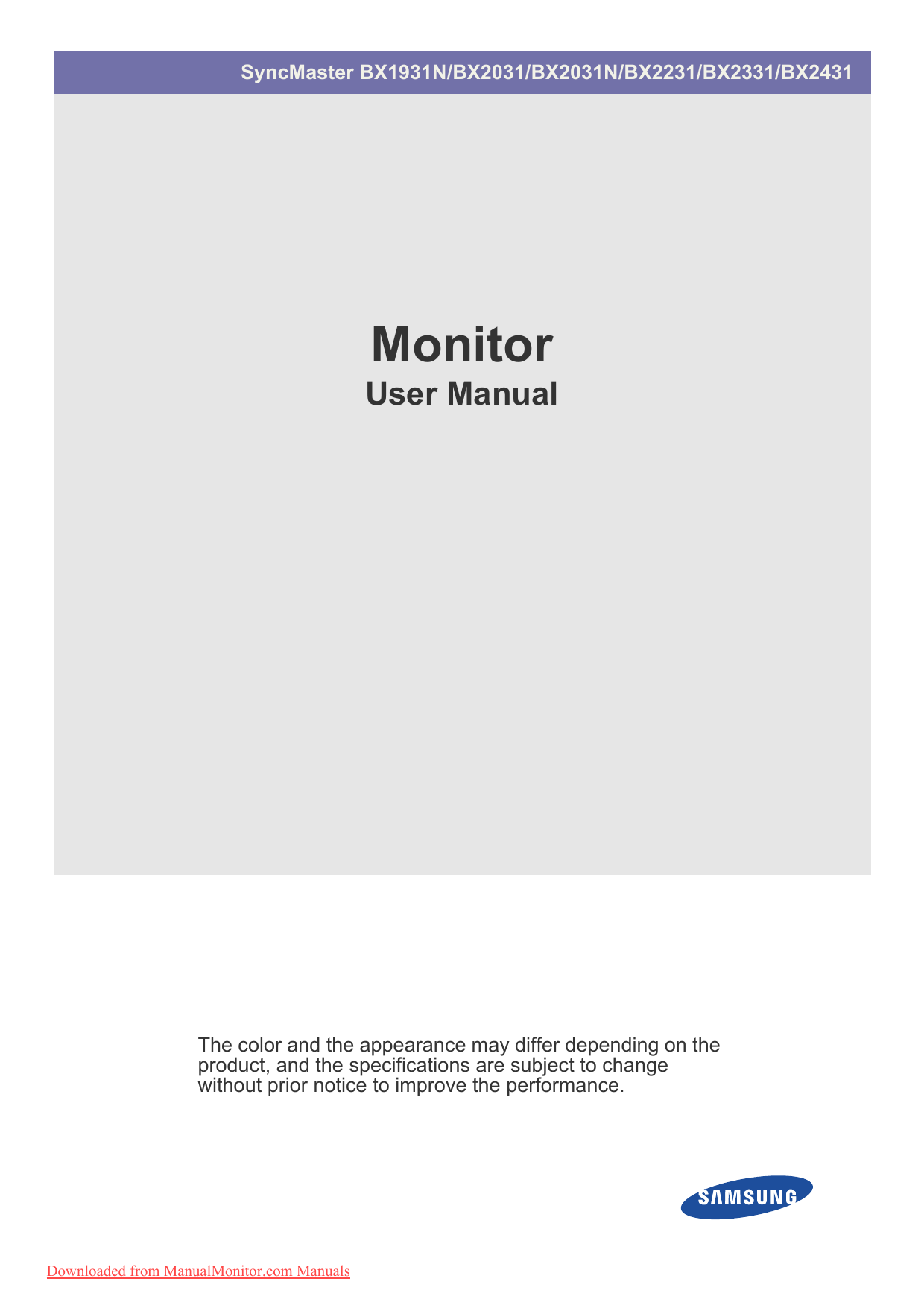 Samsung SyncMaster BX2031 User Guide | Manualzz