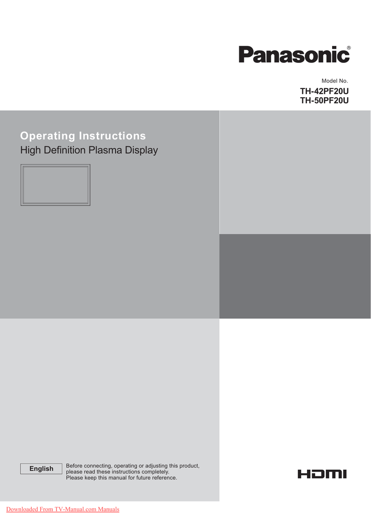 Panasonic TH-50PF20 Plasma TV User Guide | Manualzz