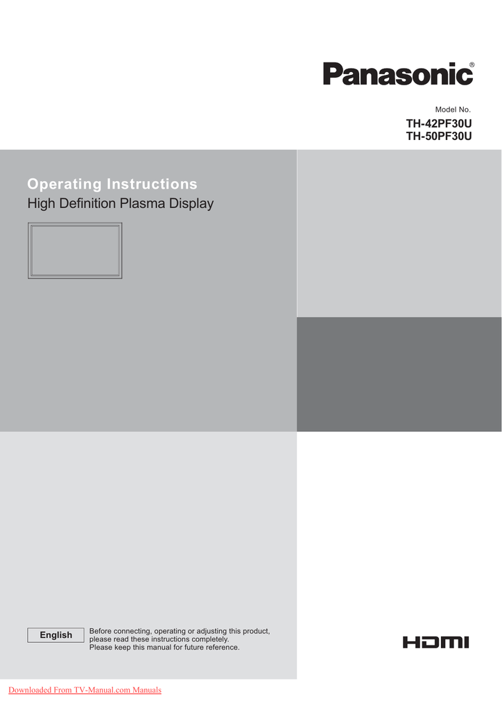 Panasonic TH-50PF30 Plasma TV User Guide | Manualzz
