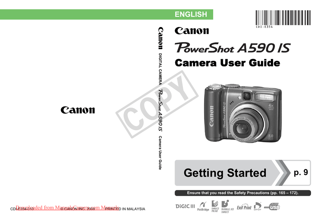 Canon PowerShot A590 IS Camera User Guide Manualzz