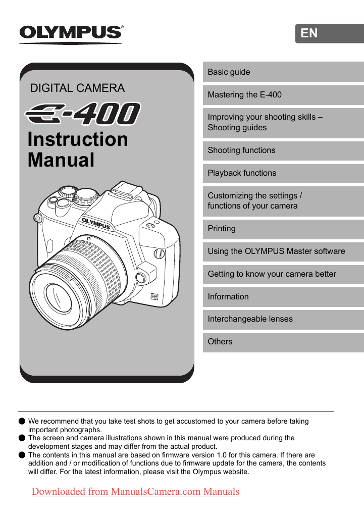 Olympus E400 Camera User Guide Manualzz