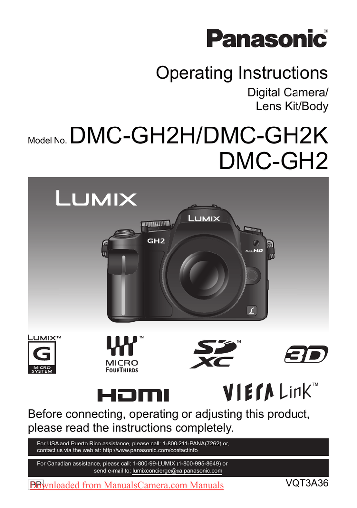Panasonic Lumix DMCGH2 Camera User Guide Manualzz