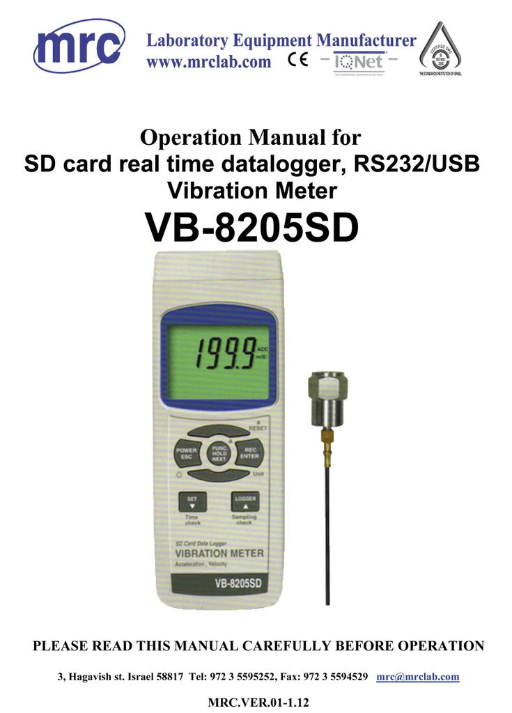 MRC VB8205SD Vibration meter+DataLogger, acceleration, Velocity Manual