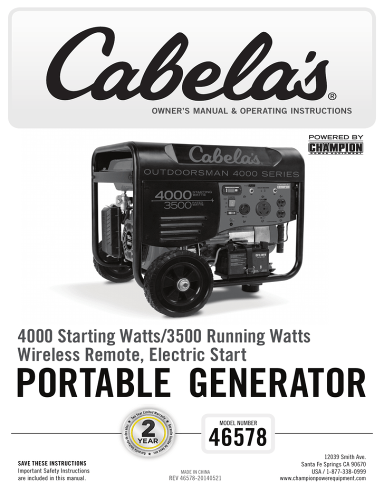 Champion 4375 Generator Manual