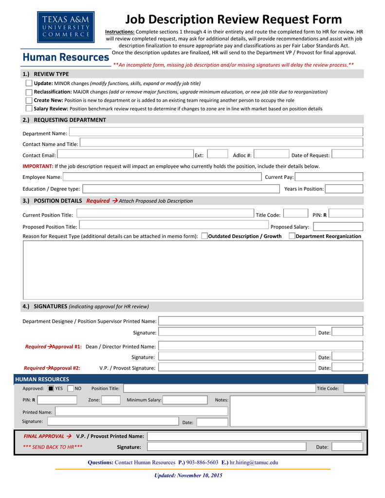 Job Description Request Form