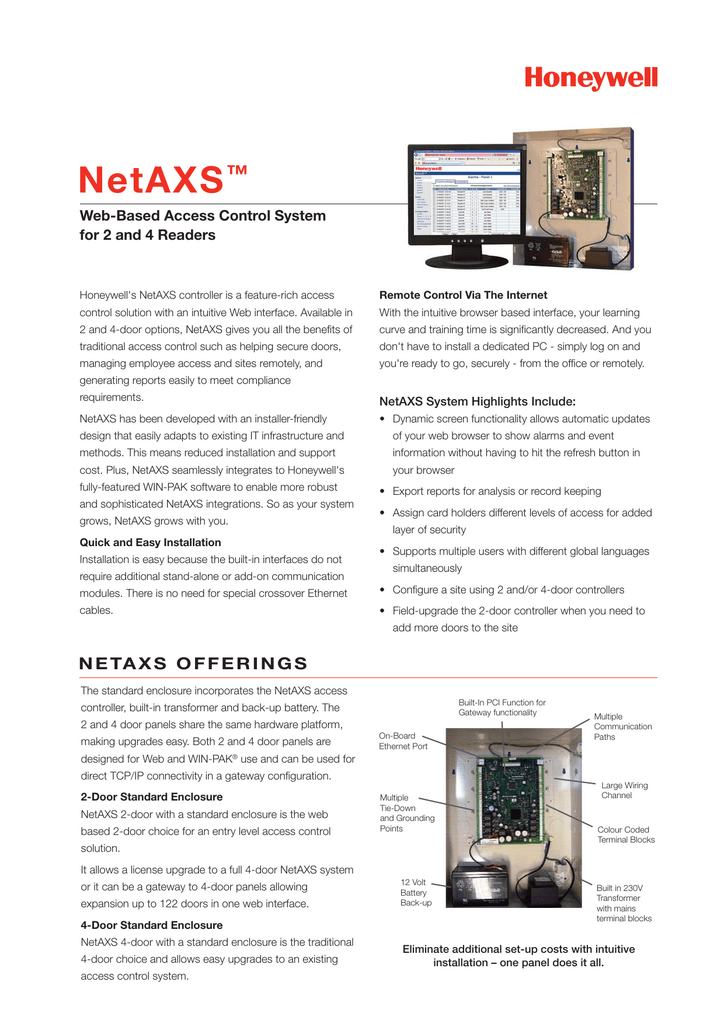Honeywell Security NX4S1E Access control system controllers datasheet