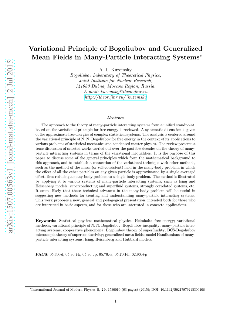 Variational Principle Of Bogoliubov And Generalized - 