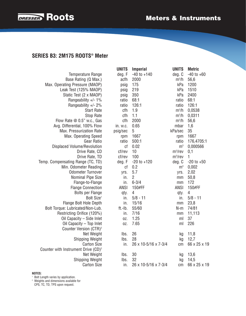 Roots 2m175 Ctr Series B3 Meter Technical Bulletin Manualzz