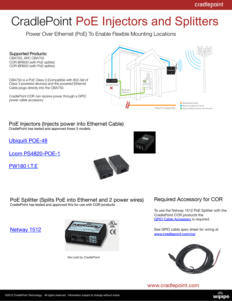 Cradlepoint PoE Injectors & Splitters | Manualzz