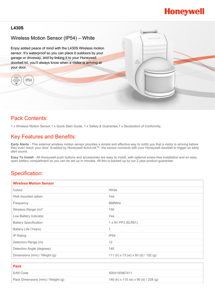 Wireless Motion Sensor Ip54 White L430s Manualzz Com